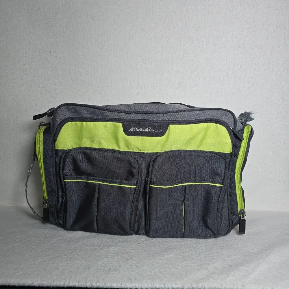 EDDIE BAUER Water Resistant Bag Green Gray & Black Large Diaper Bag